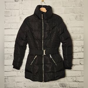 YMI Black Belted Puffer Jacket Women’s S Zip Coat Quilted Winter Warm